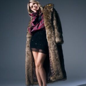 Abercrombie & Fitch Brown Long Faux Fur Coat